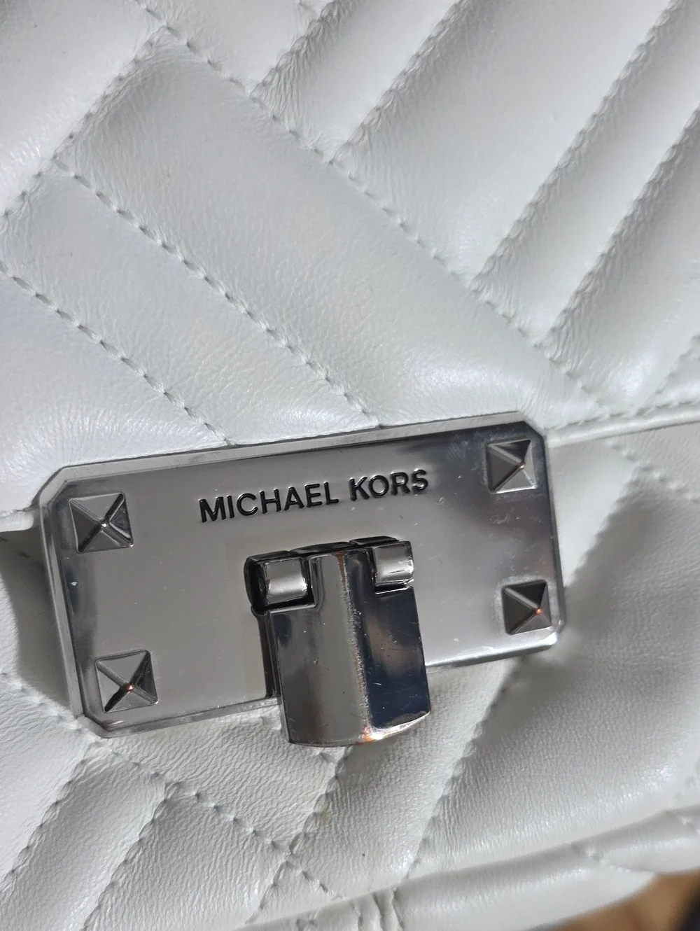Michael Kors White Quilted Leather Peyton Shoulder Bag